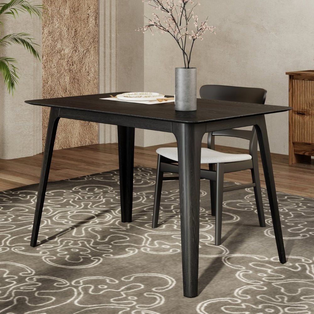 English Elm Dining Table with Splayed Rubberwood Legs Mid Century Modern Style Seats Four N759P371097B