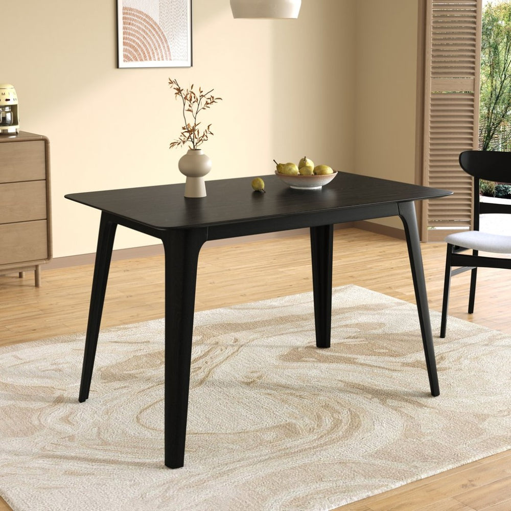 English Elm Dining Table with Splayed Rubberwood Legs Mid Century Modern Style Seats Four N759P371097B