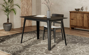 English Elm Dining Table with Splayed Rubberwood Legs Mid Century Modern Style Seats Four N759P371097B