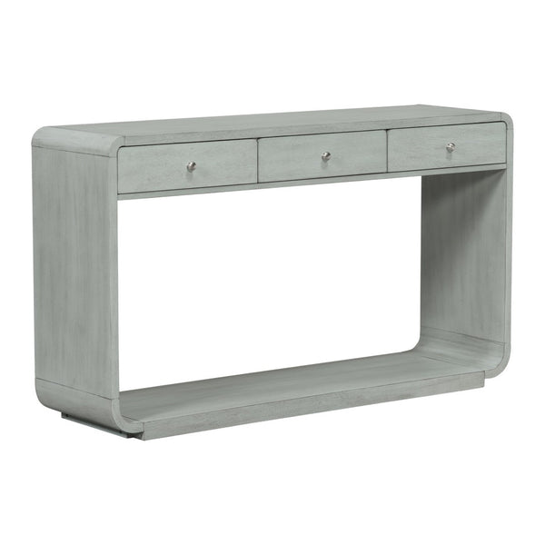 English Elm Antique-style Console Table Poplar Wood Curved Legs Three Drawers Entryway Accent Blue N759P396373G
