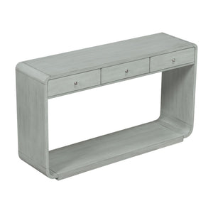 English Elm Antique-style Console Table Poplar Wood Curved Legs Three Drawers Entryway Accent Blue N759P396373G