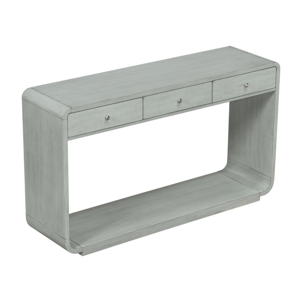 English Elm Antique-style Console Table Poplar Wood Curved Legs Three Drawers Entryway Accent Blue N759P396373G