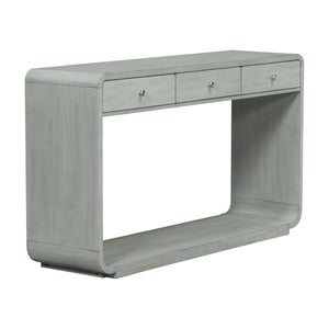 English Elm Antique-style Console Table Poplar Wood Curved Legs Three Drawers Entryway Accent Blue N759P396373G