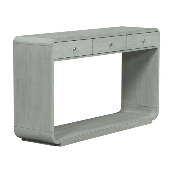English Elm Antique-style Console Table Poplar Wood Curved Legs Three Drawers Entryway Accent Blue N759P396373G