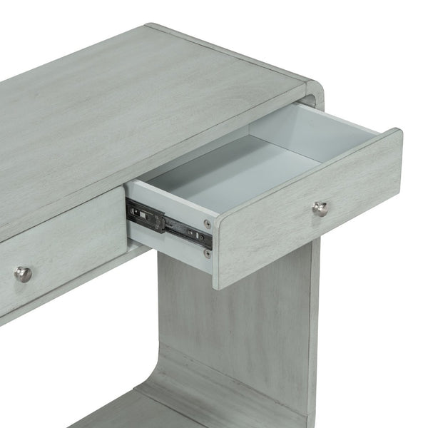 English Elm Antique-style Console Table Poplar Wood Curved Legs Three Drawers Entryway Accent Blue N759P396373G