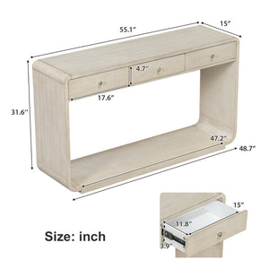 English Elm Antique-style Console Table Poplar Wood Curved Legs Three Drawers Entryway Accent Natural N759P396373N