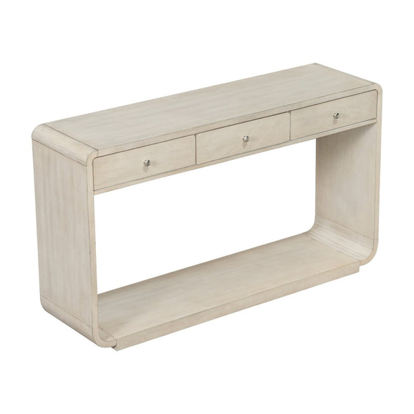 English Elm Antique-style Console Table Poplar Wood Curved Legs Three Drawers Entryway Accent Natural N759P396373N