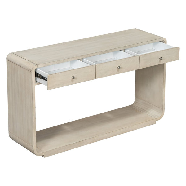 English Elm Antique-style Console Table Poplar Wood Curved Legs Three Drawers Entryway Accent Natural N759P396373N