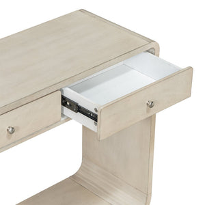 English Elm Antique-style Console Table Poplar Wood Curved Legs Three Drawers Entryway Accent Natural N759P396373N