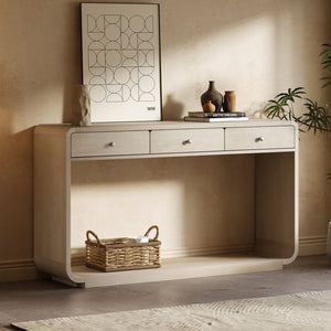 English Elm Antique-style Console Table Poplar Wood Curved Legs Three Drawers Entryway Accent Natural N759P396373N