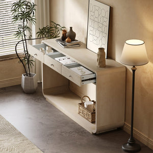 English Elm Antique-style Console Table Poplar Wood Curved Legs Three Drawers Entryway Accent Natural N759P396373N