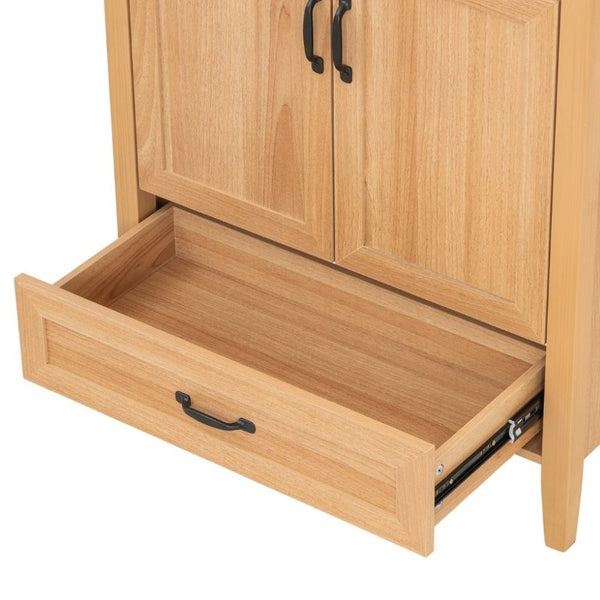 English Elm Video 30 Inch Farmhouse Bathroom Vanity with Ceramic Sink Rubberwood Legs Soft Close Storage N759P434900N