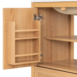 English Elm Video 30 Inch Farmhouse Bathroom Vanity with Ceramic Sink Rubberwood Legs Soft Close Storage N759P434900N