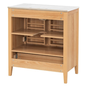 English Elm Video 30 Inch Farmhouse Bathroom Vanity with Ceramic Sink Rubberwood Legs Soft Close Storage N759P434900N