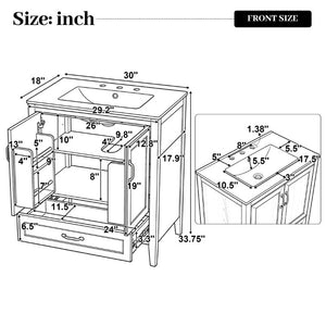 English Elm Video 30 Inch Farmhouse Bathroom Vanity with Ceramic Sink Rubberwood Legs Soft Close Storage N759P434900N