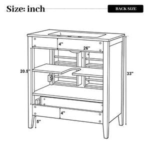 English Elm Video 30 Inch Farmhouse Bathroom Vanity with Ceramic Sink Rubberwood Legs Soft Close Storage N759P434900N
