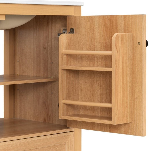 English Elm Video 30 Inch Freestanding Bathroom Vanity Wood Grain Finish with Ceramic Sink Soft Close Storage N759P434903N