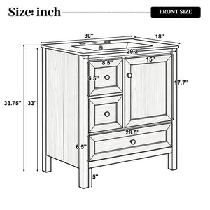 English Elm Video 30 Inch Freestanding Bathroom Vanity Wood Grain Finish with Ceramic Sink Soft Close Storage N759P434903N