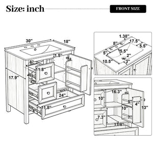 English Elm Video 30 Inch Freestanding Bathroom Vanity Wood Grain Finish with Ceramic Sink Soft Close Storage N759P434903N