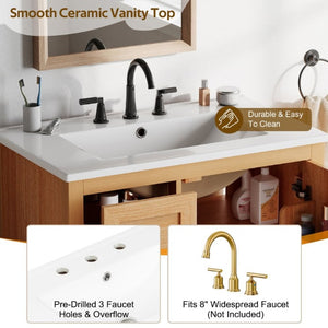 English Elm Video 30 Inch Freestanding Bathroom Vanity Wood Grain Finish with Ceramic Sink Soft Close Storage N759P434903N