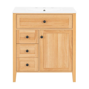 English Elm Video 30 Inch Freestanding Bathroom Vanity Rubberwood Legs Ceramic Sink Soft Close Storage N759P435704N