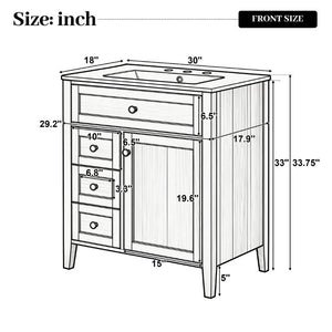 English Elm Video 30 Inch Freestanding Bathroom Vanity Rubberwood Legs Ceramic Sink Soft Close Storage N759P435704N