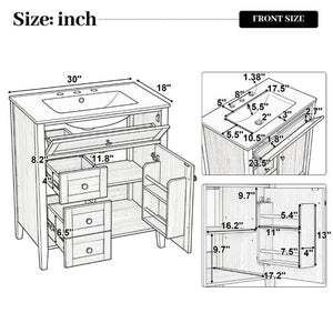 English Elm Video 30 Inch Freestanding Bathroom Vanity Rubberwood Legs Ceramic Sink Soft Close Storage N759P435704N