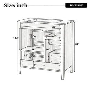 English Elm Video 30 Inch Freestanding Bathroom Vanity Rubberwood Legs Ceramic Sink Soft Close Storage N759P435704N