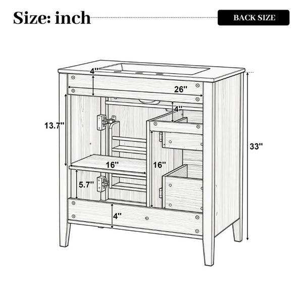 English Elm Video 30 Inch Freestanding Bathroom Vanity Rubberwood Legs Ceramic Sink Soft Close Storage N759P435704N