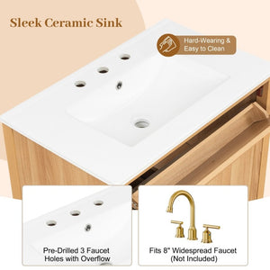 English Elm Video 30 Inch Freestanding Bathroom Vanity Rubberwood Legs Ceramic Sink Soft Close Storage N759P435704N
