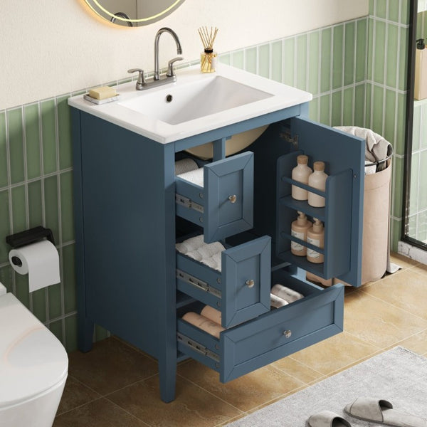 English Elm Video 24 Inch Freestanding Bathroom Vanity with Ceramic Sink and Rubberwood Legs Blue Gray N759P437580C