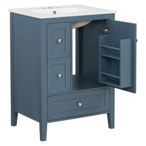 English Elm Video 24 Inch Freestanding Bathroom Vanity with Ceramic Sink and Rubberwood Legs Blue Gray N759P437580C