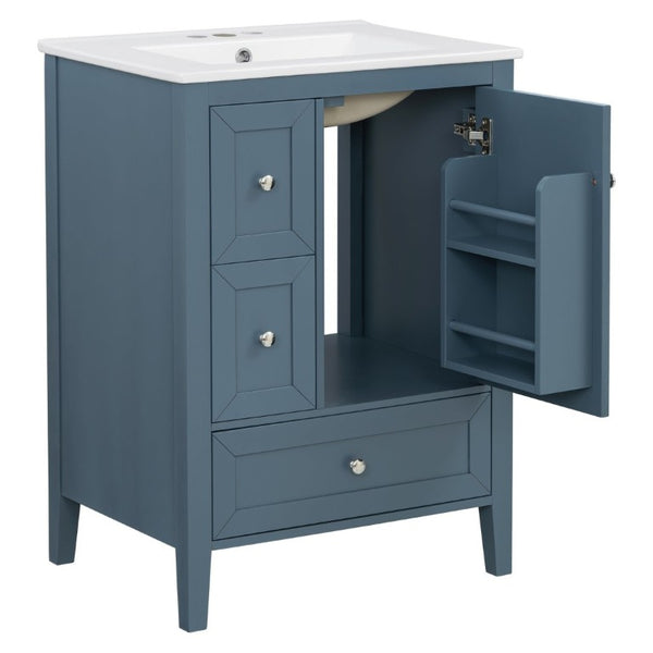 English Elm Video 24 Inch Freestanding Bathroom Vanity with Ceramic Sink and Rubberwood Legs Blue Gray N759P437580C