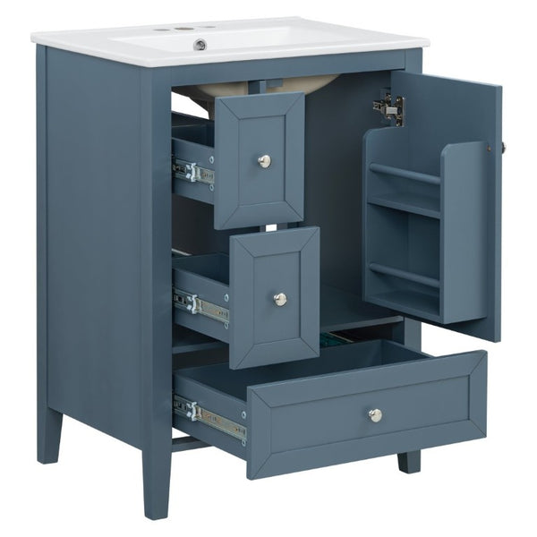 English Elm Video 24 Inch Freestanding Bathroom Vanity with Ceramic Sink and Rubberwood Legs Blue Gray N759P437580C