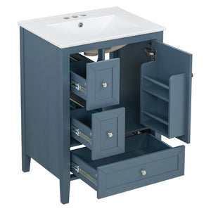 English Elm Video 24 Inch Freestanding Bathroom Vanity with Ceramic Sink and Rubberwood Legs Blue Gray N759P437580C