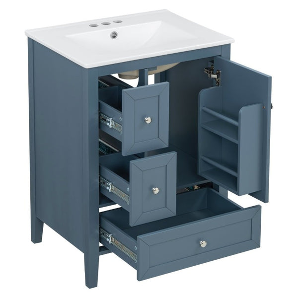 English Elm Video 24 Inch Freestanding Bathroom Vanity with Ceramic Sink and Rubberwood Legs Blue Gray N759P437580C