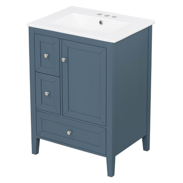 English Elm Video 24 Inch Freestanding Bathroom Vanity with Ceramic Sink and Rubberwood Legs Blue Gray N759P437580C