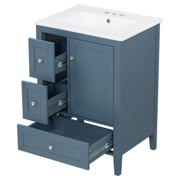 English Elm Video 24 Inch Freestanding Bathroom Vanity with Ceramic Sink and Rubberwood Legs Blue Gray N759P437580C