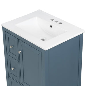 English Elm Video 24 Inch Freestanding Bathroom Vanity with Ceramic Sink and Rubberwood Legs Blue Gray N759P437580C