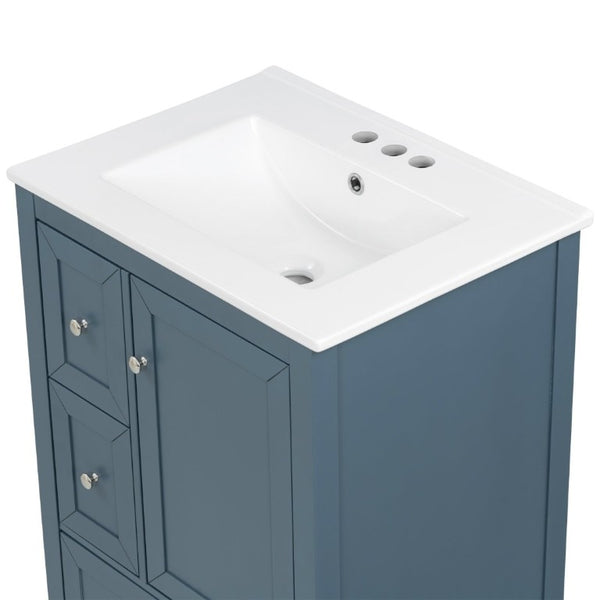 English Elm Video 24 Inch Freestanding Bathroom Vanity with Ceramic Sink and Rubberwood Legs Blue Gray N759P437580C