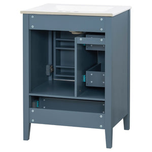 English Elm Video 24 Inch Freestanding Bathroom Vanity with Ceramic Sink and Rubberwood Legs Blue Gray N759P437580C