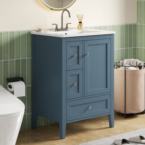 English Elm Video 24 Inch Freestanding Bathroom Vanity with Ceramic Sink and Rubberwood Legs Blue Gray N759P437580C