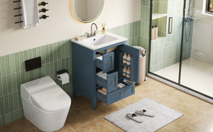 English Elm Video 24 Inch Freestanding Bathroom Vanity with Ceramic Sink and Rubberwood Legs Blue Gray N759P437580C