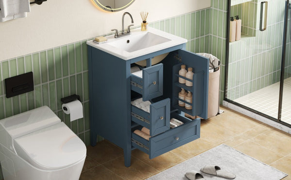 English Elm Video 24 Inch Freestanding Bathroom Vanity with Ceramic Sink and Rubberwood Legs Blue Gray N759P437580C