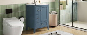 English Elm Video 24 Inch Freestanding Bathroom Vanity with Ceramic Sink and Rubberwood Legs Blue Gray N759P437580C