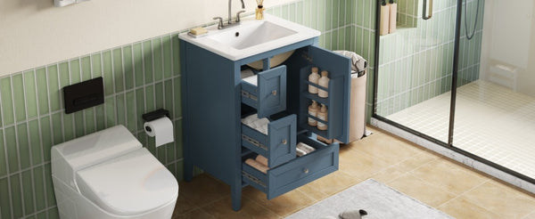 English Elm Video 24 Inch Freestanding Bathroom Vanity with Ceramic Sink and Rubberwood Legs Blue Gray N759P437580C