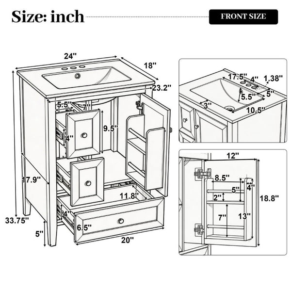 English Elm Video 24 Inch Freestanding Bathroom Vanity with Ceramic Sink and Rubberwood Legs Blue Gray N759P437580C