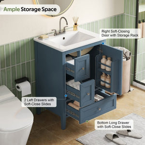 English Elm Video 24 Inch Freestanding Bathroom Vanity with Ceramic Sink and Rubberwood Legs Blue Gray N759P437580C