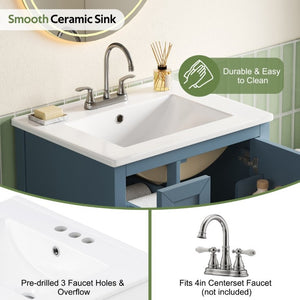 English Elm Video 24 Inch Freestanding Bathroom Vanity with Ceramic Sink and Rubberwood Legs Blue Gray N759P437580C