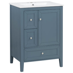 English Elm Video 24 Inch Freestanding Bathroom Vanity with Ceramic Sink and Rubberwood Legs Blue Gray N759P437580C